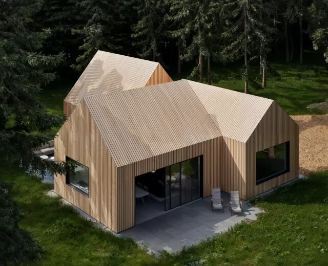 Модель деревянного дома в SketchUp среди леса
